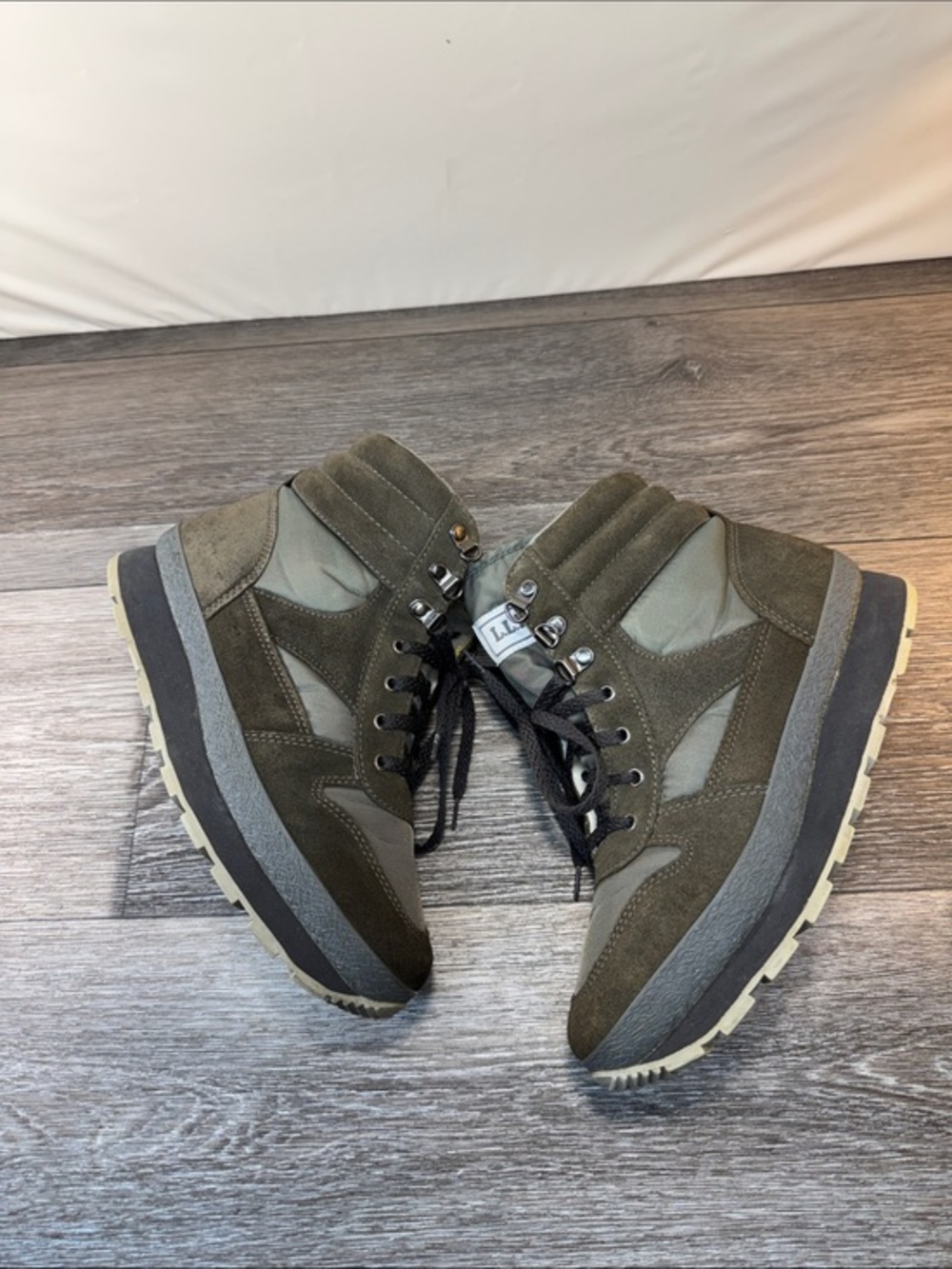 L.L. Bean Olive Green Suede and Textile Lace-Up Boots men’s size 9 (j262)